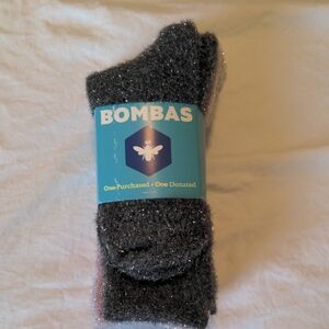 Bombas 3-Pack Unisex Fuzzy Crew Socks in Charcoal with Silver Sparkle